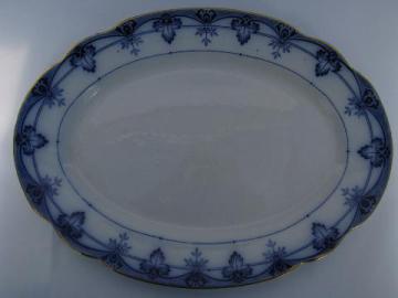 catalog photo of antique flow blue china platter, Norman - England Staffordshire