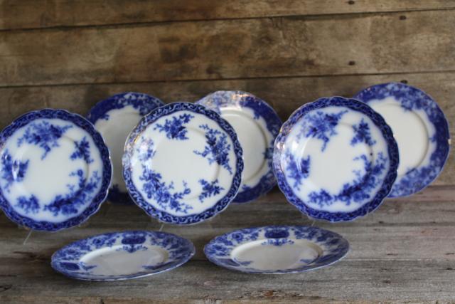 photo of antique flow blue china salad or dessert plates, English transferware 1800s vintage #1