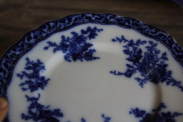 photo of antique flow blue china salad or dessert plates, English transferware 1800s vintage #2