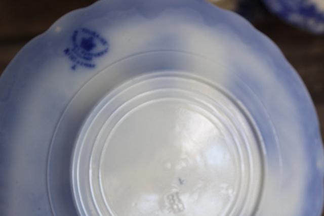 photo of antique flow blue china salad or dessert plates, English transferware 1800s vintage #5