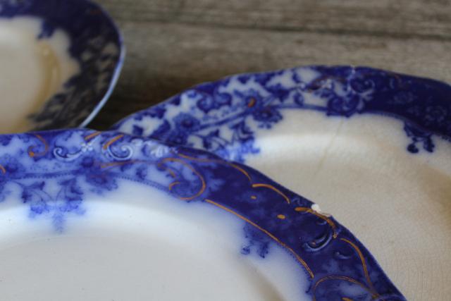 photo of antique flow blue china salad or dessert plates, English transferware 1800s vintage #7