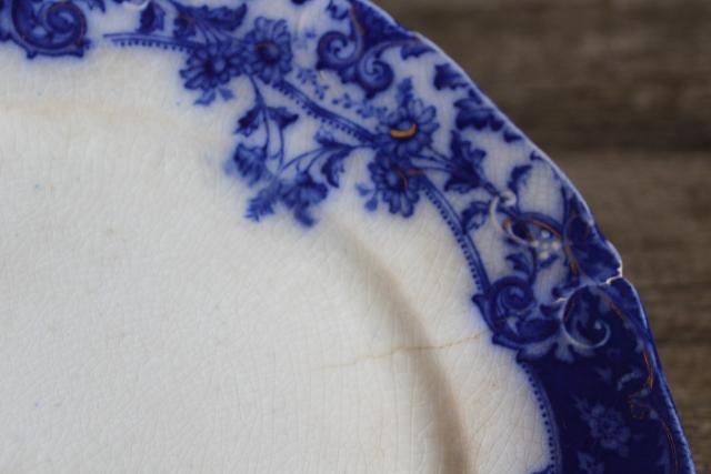 photo of antique flow blue china salad or dessert plates, English transferware 1800s vintage #13