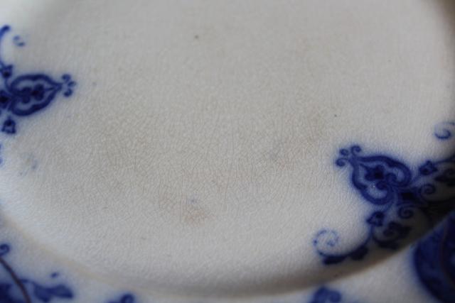 photo of antique flow blue china salad or dessert plates, English transferware 1800s vintage #20