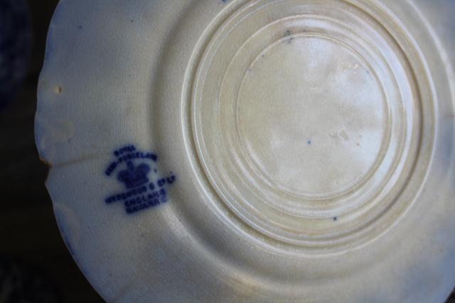 photo of antique flow blue china salad or dessert plates, English transferware 1800s vintage #21