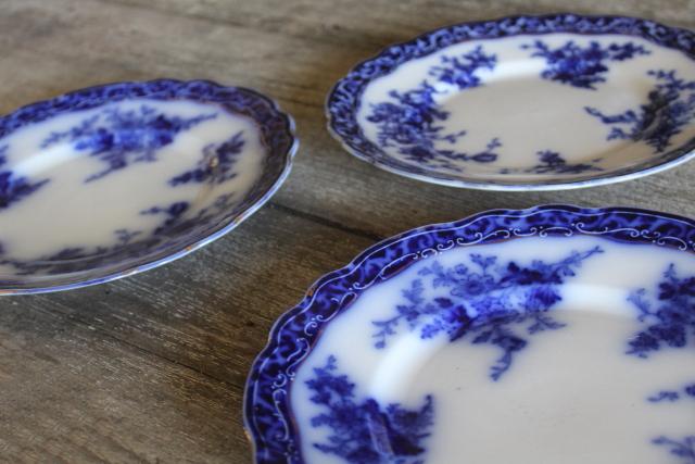 photo of antique flow blue china salad or dessert plates, English transferware 1800s vintage #22