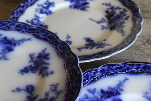 photo of antique flow blue china salad or dessert plates, English transferware 1800s vintage #23