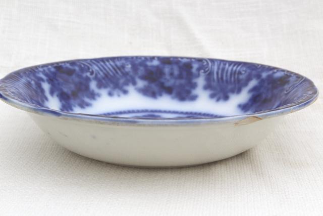 photo of antique flow blue china serving bowl w/ Oriental scene, 1800s vintage English Staffordshire #3
