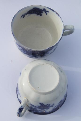 photo of antique flow blue china, set of 10 cups and saucers, unmarked English Staffordshire 1880s? #8