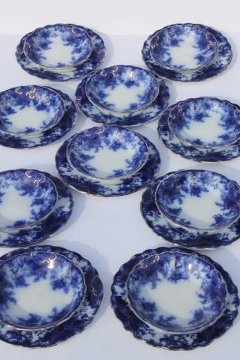 photo of antique flow blue china, set of 10 plates & bowls, unmarked English Staffordshire 1880s? #1