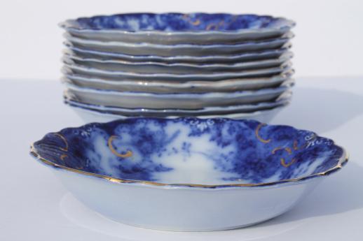 photo of antique flow blue china, set of 10 plates & bowls, unmarked English Staffordshire 1880s? #2