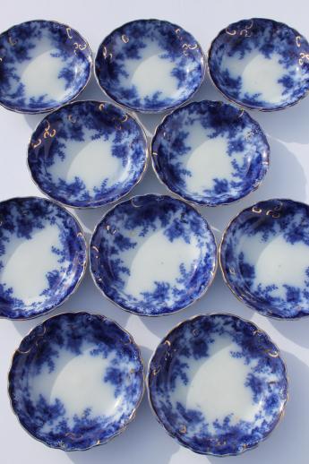 photo of antique flow blue china, set of 10 plates & bowls, unmarked English Staffordshire 1880s? #3