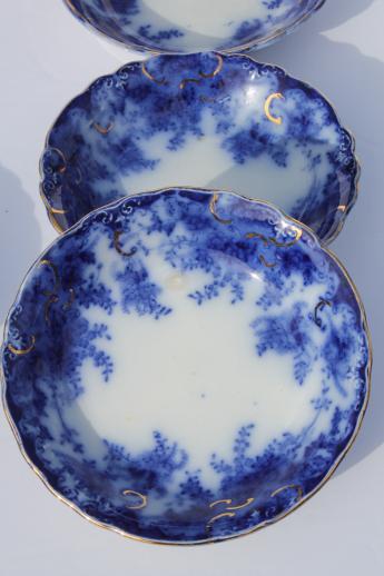 photo of antique flow blue china, set of 10 plates & bowls, unmarked English Staffordshire 1880s? #4