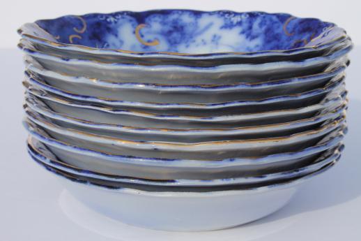 photo of antique flow blue china, set of 10 plates & bowls, unmarked English Staffordshire 1880s? #8