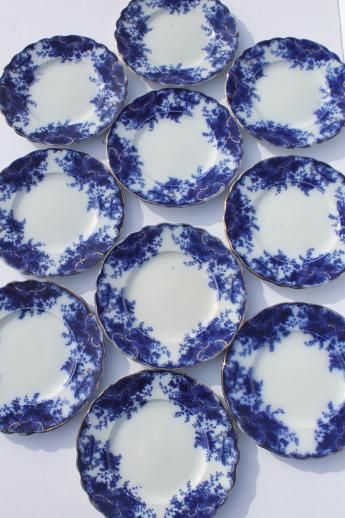 photo of antique flow blue china, set of 10 plates & bowls, unmarked English Staffordshire 1880s? #10