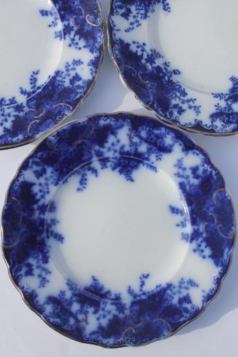 photo of antique flow blue china, set of 10 plates & bowls, unmarked English Staffordshire 1880s? #11