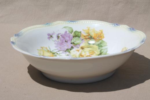 photo of antique flowered china, lot of large bowls - shabby cottage chic painted floral dishes #2