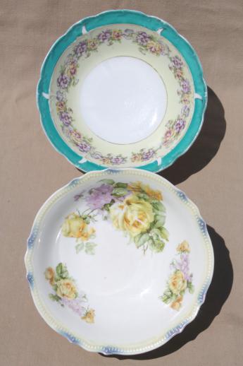 photo of antique flowered china, lot of large bowls - shabby cottage chic painted floral dishes #4