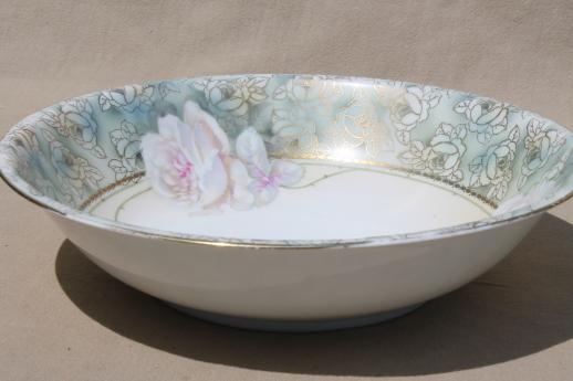 photo of antique flowered china, lot of large bowls - shabby cottage chic painted floral dishes #7