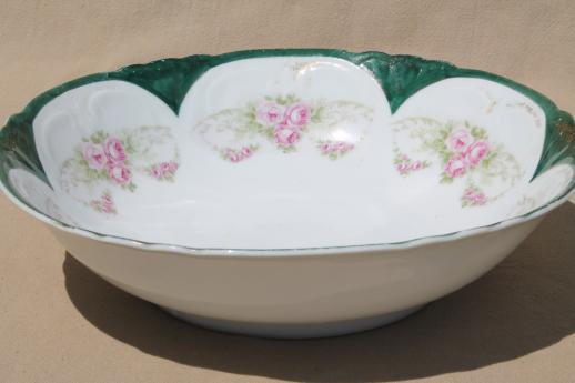 photo of antique flowered china, lot of large bowls - shabby cottage chic painted floral dishes #10