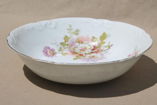 photo of antique flowered china, lot of large bowls - shabby cottage chic painted floral dishes #11