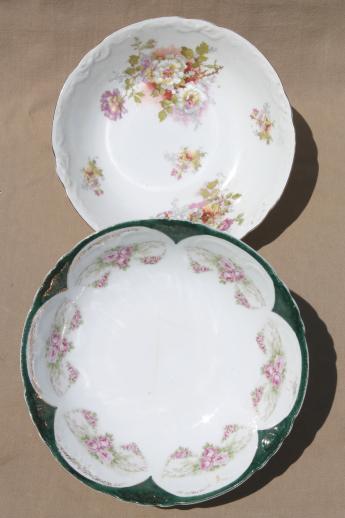 photo of antique flowered china, lot of large bowls - shabby cottage chic painted floral dishes #12