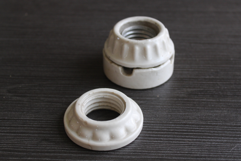 photo of antique fluted white porcelain light socket bulb holder covers, vintage lighting parts replacements  #1