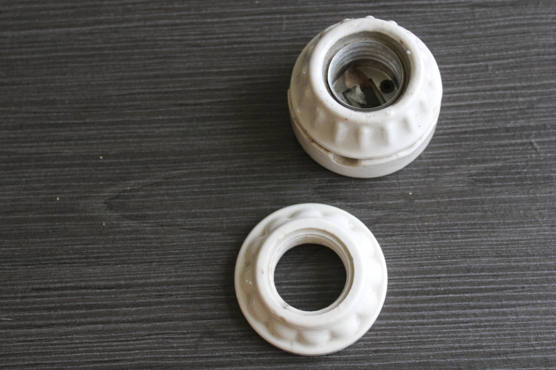 photo of antique fluted white porcelain light socket bulb holder covers, vintage lighting parts replacements  #2