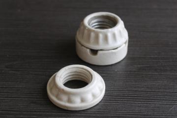 catalog photo of antique fluted white porcelain light socket bulb holder covers, vintage lighting parts replacements 