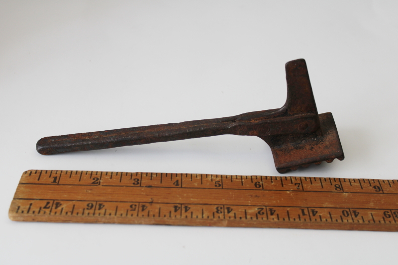 photo of antique forged iron hammer kitchen tool, butcher's meat hammer w/ ice wedge or bone splitter  #2