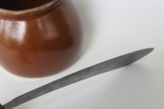 photo of antique forged steel knife w/ curved rocking blade, vintage French kitchen chopper mezzaluna #11