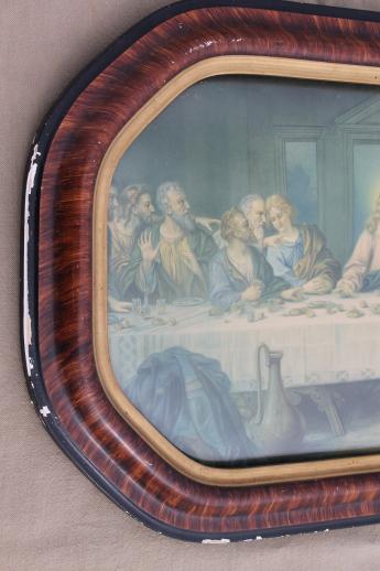 photo of antique framed Last Supper print w/ lovely old convex bubble glass frame #3