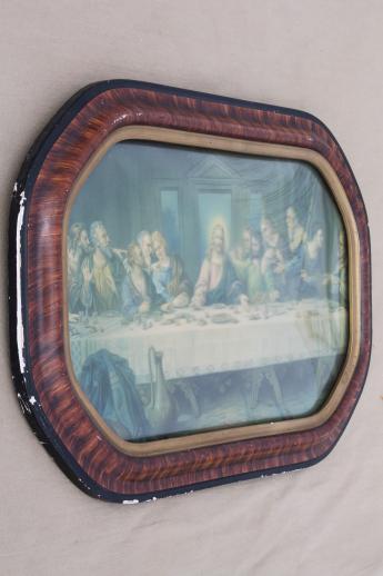 photo of antique framed Last Supper print w/ lovely old convex bubble glass frame #4