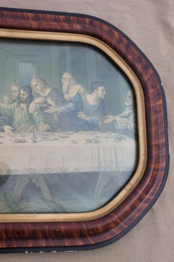 photo of antique framed Last Supper print w/ lovely old convex bubble glass frame #5