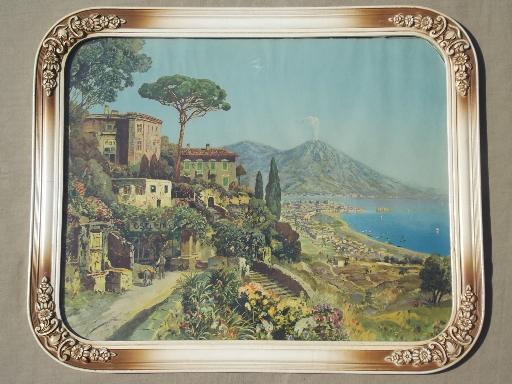 photo of antique framed print At Vesuvius, vintage colored print Bay of Naples Italy #1