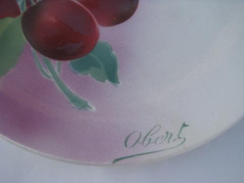 photo of antique french china plate, purple plums fruit artist signed, vintage France #2