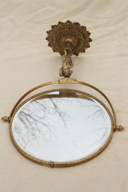 photo of antique french country style vanity mirror w/ bronze gold gilded metal lady figure #3