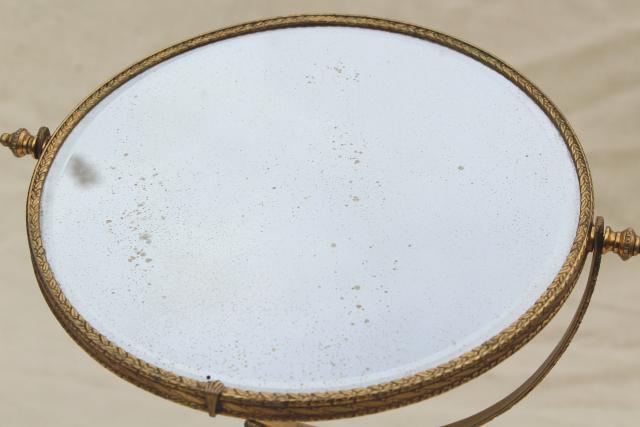 photo of antique french country style vanity mirror w/ bronze gold gilded metal lady figure #4