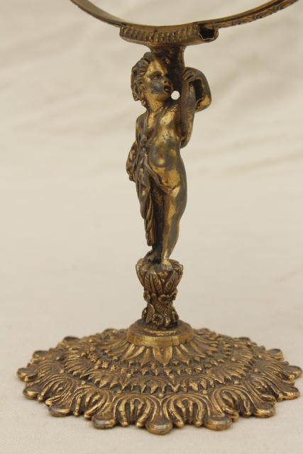 photo of antique french country style vanity mirror w/ bronze gold gilded metal lady figure #9