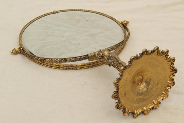 photo of antique french country style vanity mirror w/ bronze gold gilded metal lady figure #13