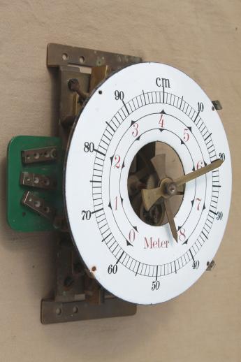 photo of antique french industrial meter, steampunk vintage measuring tool w/brass gears & porcelain dial #1