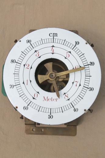 photo of antique french industrial meter, steampunk vintage measuring tool w/brass gears & porcelain dial #5