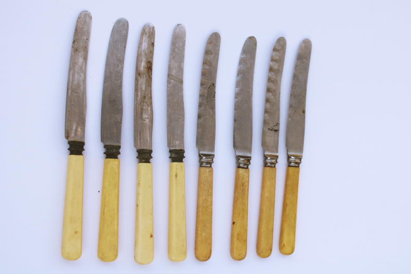 photo of antique french ivory celluoid handled table knives, early 1900s vintage Sheffield England  #1