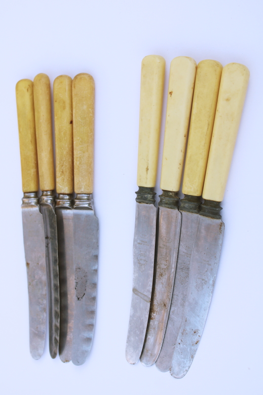 photo of antique french ivory celluoid handled table knives, early 1900s vintage Sheffield England  #2