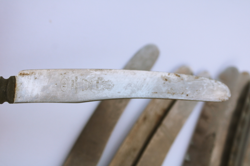 photo of antique french ivory celluoid handled table knives, early 1900s vintage Sheffield England  #3