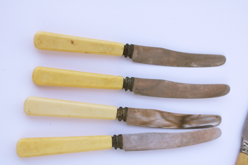 photo of antique french ivory celluoid handled table knives, early 1900s vintage Sheffield England  #4