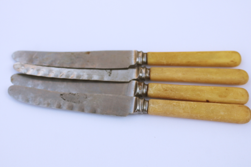photo of antique french ivory celluoid handled table knives, early 1900s vintage Sheffield England  #5