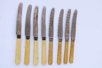 catalog photo of antique french ivory celluoid handled table knives, early 1900s vintage Sheffield England 