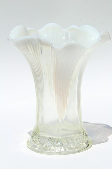 photo of antique french white opalescent glass vase, vintage Jefferson lined heart pattern glass #2