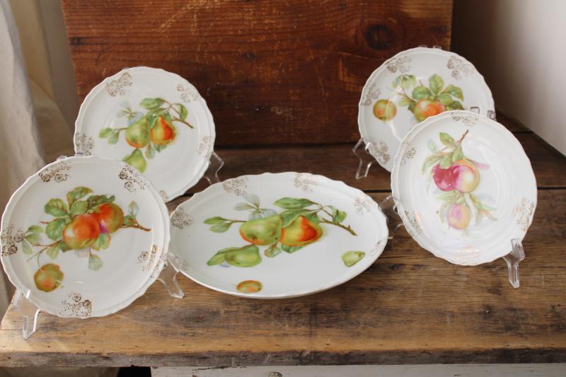 photo of antique fruit pattern china plates, early 1900s vintage dessert set w/ different fruits #1