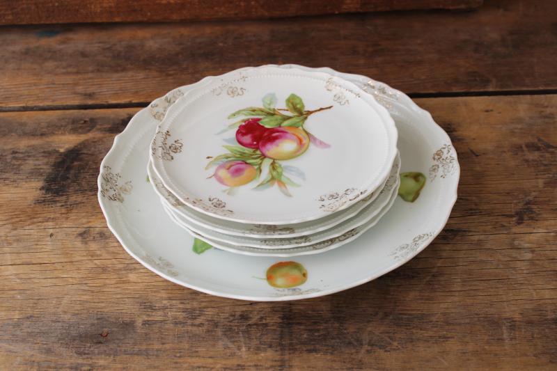 photo of antique fruit pattern china plates, early 1900s vintage dessert set w/ different fruits #5